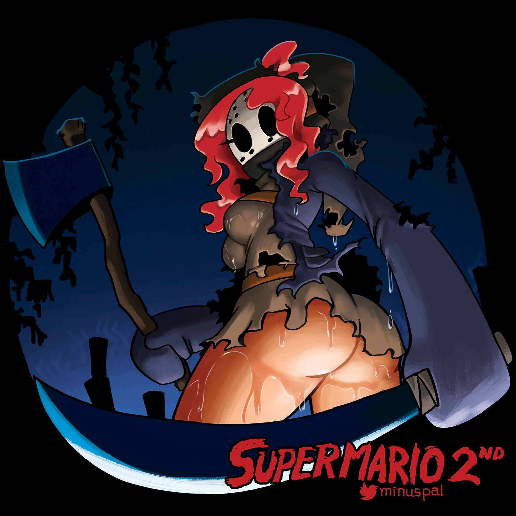 ass, clothing, female, friday the 13th, halloween, jason voorhees (cosplay), mario (series), minus8, nintendo, red hair, shy gal, solo, super mario bros. 2, tagme, weapon