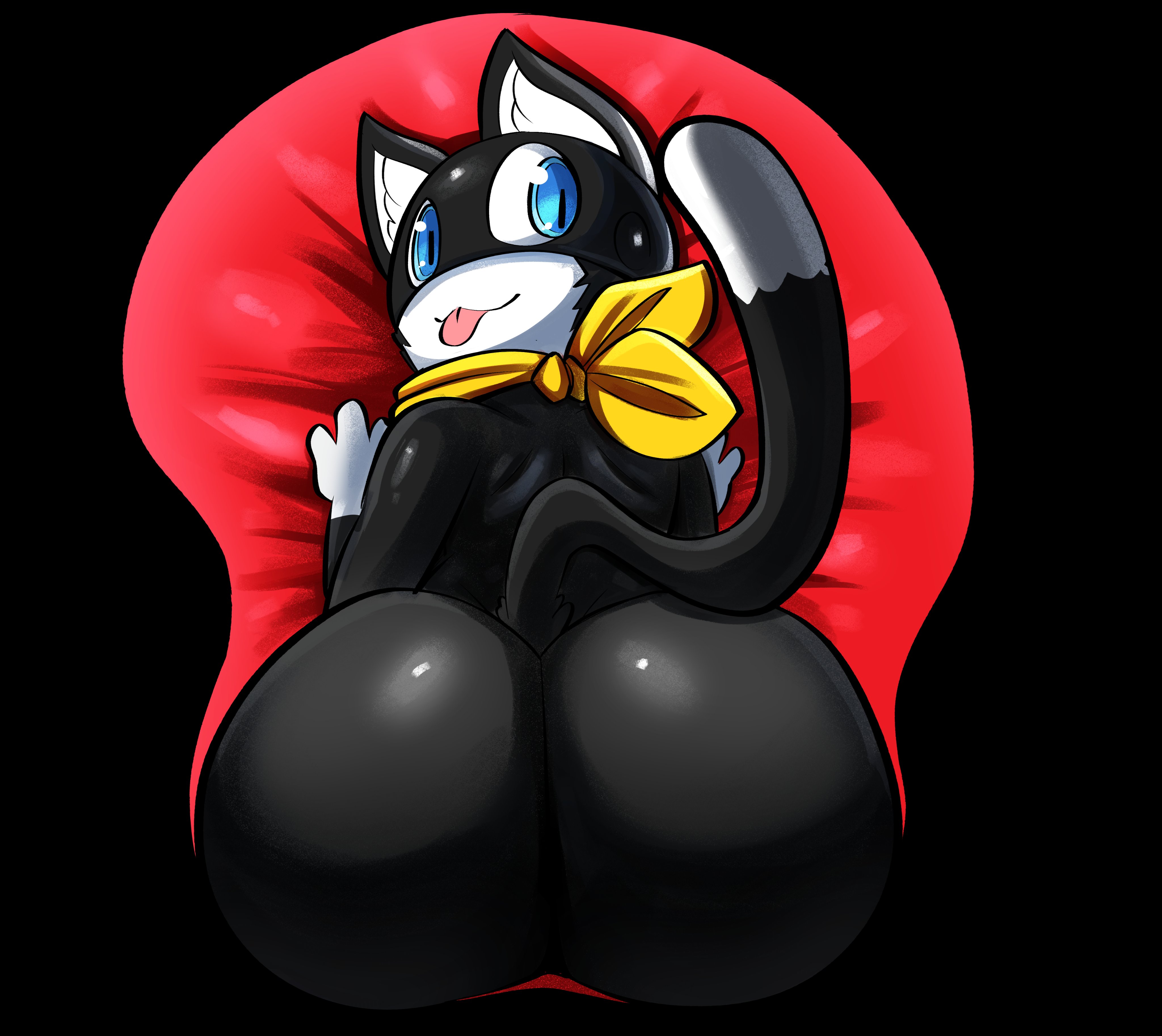 anthro, ass, bandana, big ass, black fur, blue eyes, feline, huge ass, looking at viewer, male, male only, morgana (persona), mousepad, nathanatwar, persona, persona 5, solo male, tagme, tail, tongue, tongue out, whateverdoes