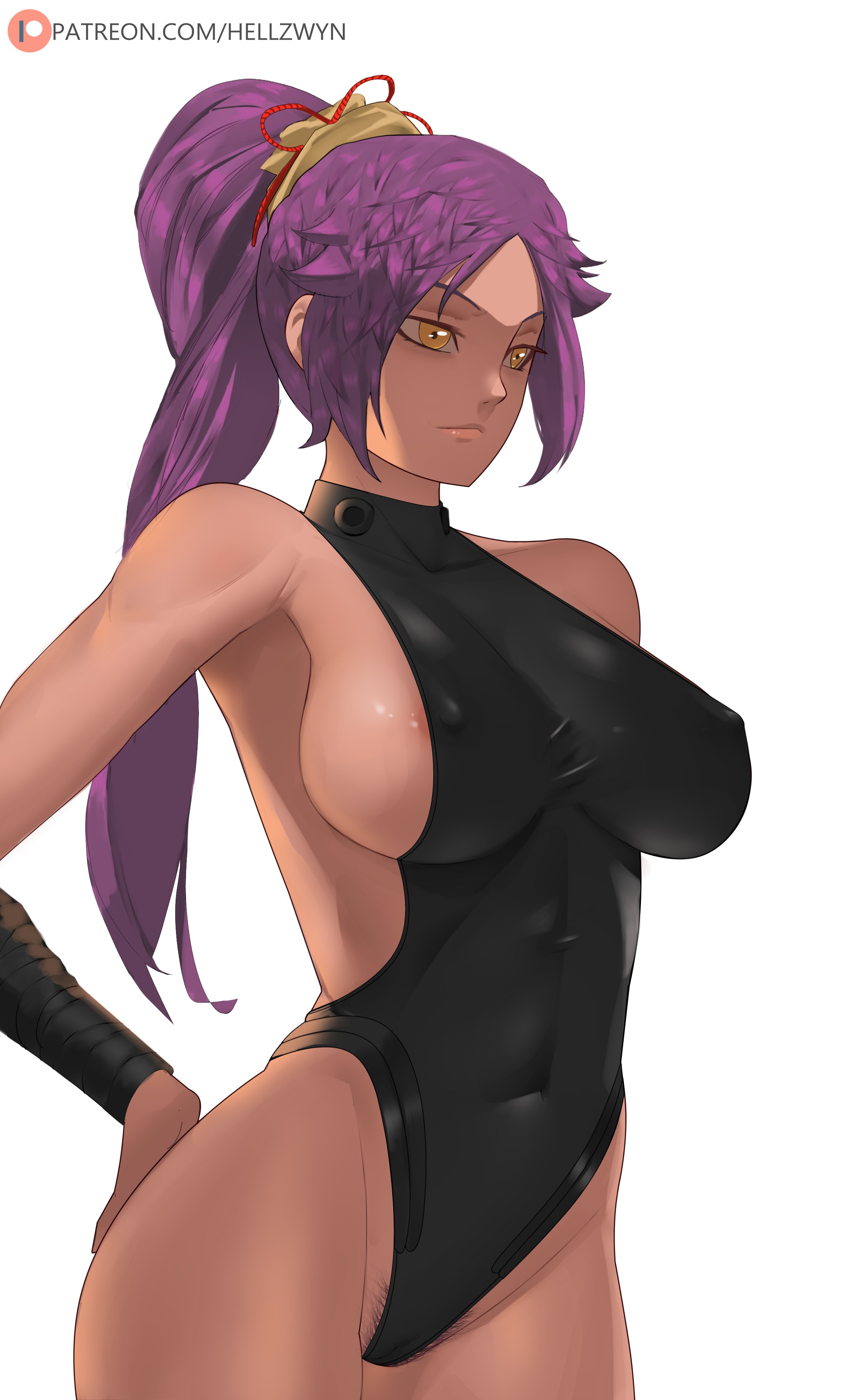 1girls, bleach, breasts, dark skin, dark-skinned female, female, female focus, female only, hell904, pubic hair, shihouin yoruichi, solo