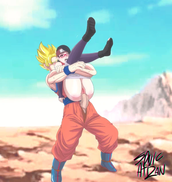1boy, 1girls, age difference, anal, boruto: naruto next generations, crossover, dragon ball, dragon ball z, female, goku, male, male/female, naruto, naruto (series), saiyan, sarada uchiha, sex, son goku, sonicartisan, super saiyan, teenage female, teenager