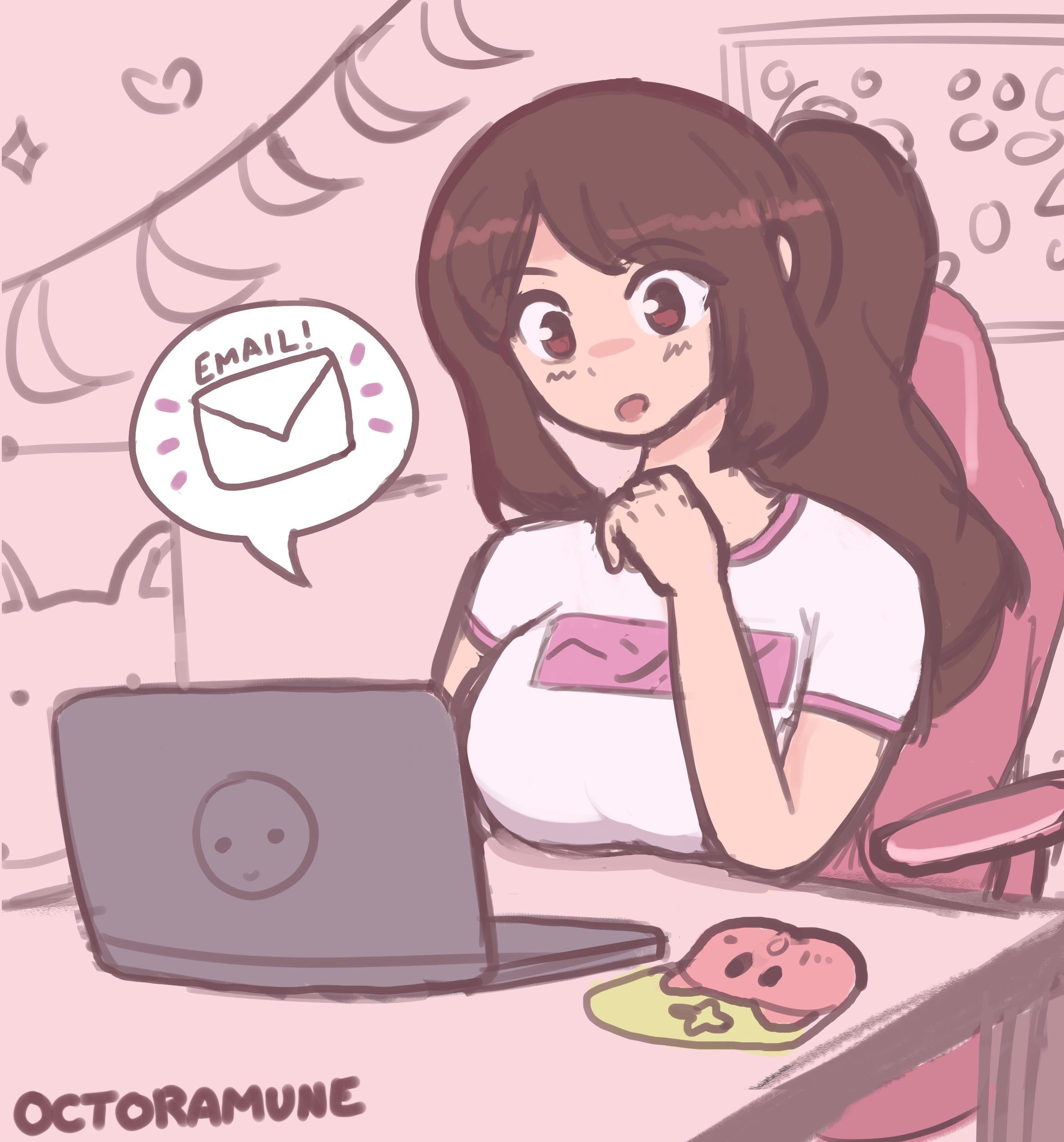 brown eyes, brown hair, clothing, color, comic, emirichu, long hair, octoramune, ponytail, text, youtube, youtuber