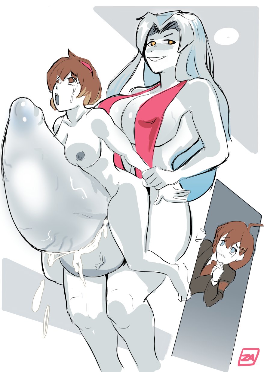 1futa 2girls angela_(lobotomy_corporation) areolae balls big_breasts breasts brown_hair clothed clothing cum cum_in_pussy cum_inside duo_focus female futa_on_female futanari hod_(lobotomy_corporation) huge_balls huge_cock humanoid humanoid_penis hyper inflation larger_futanari lobotomy_corporation long_hair looking_back malkuth_(lobotomy_corporation) mostly_nude nude penis project_moon size_difference size_play sling_bikini smaller_female standing stomach_bulge tears watching white_hair white_skin zestysauce