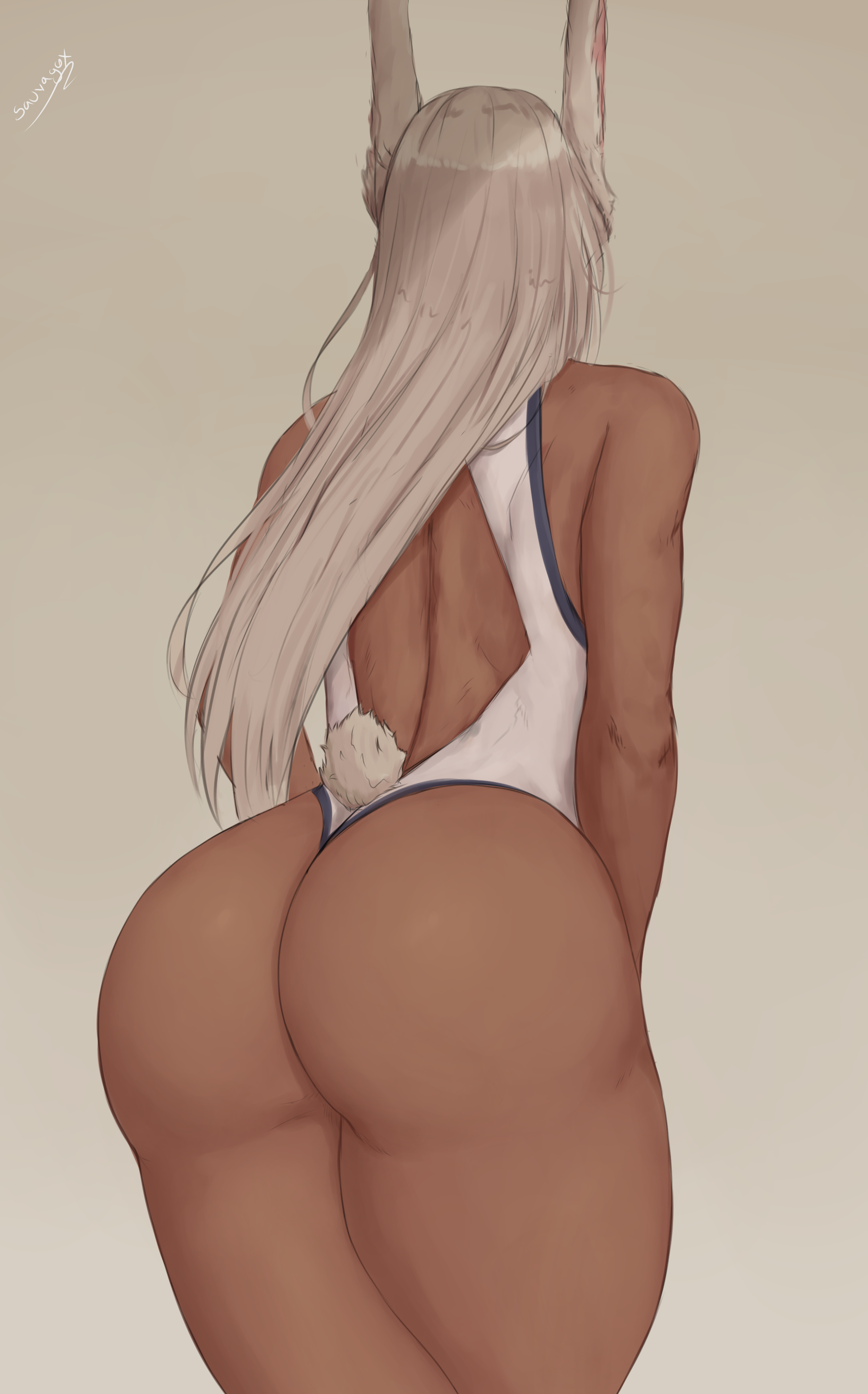 1girls, animal ears, ass, ass focus, big ass, big butt, bubble ass, bubble butt, bunny ears, bunny tail, curvy figure, cutesexyrobutts (style), dark skin, dark-skinned female, female, leotard, long hair, miruko, my hero academia, oroborusart, rumi usagiyama, savagexthicc, solo, standing, thick thighs, thighs, thong leotard, white hair