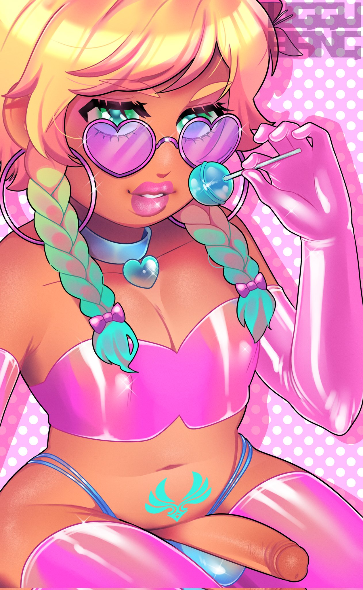 1boy, androgynous, big penis, bimbo, braided hair, elbow gloves, femboy, genshin impact, girly, glasses, gloves, gyaru, latex, latex gloves, latex thighhighs, lipstick, male, male only, penis, revealing clothes, solo, thick thighs, thighhighs, thighs, trap, two-tone hair, uggu bang, venti (genshin impact)