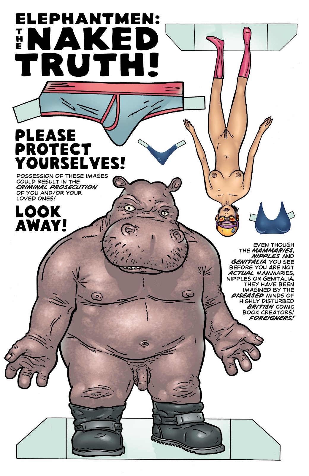 anthro anthro_on_female anthro_on_human bikini bikini_bottom bikini_top boots_only breasts briefs brown_hair brown_pubes brown_pubic_hair comic comic_page cutout elephantmen first_porn_of_franchise goggles hairy_pussy helmet hip_flask hippopotamus hippopotamus_humanoid humanoid humanoid_penis landing_strip light-skinned_female miki_(elephantmen) naked naked_female naked_male nipples nude nude_female nude_male pink_boots pussy shaky_kane styled_pubes trimmed_pubic_hair unshaved_pussy