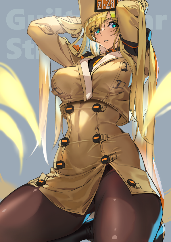 ashiomi_masato black_panties blonde_hair blue_eyes guilty_gear kneeling long_hair looking_at_viewer millia_rage panties panties_under_pantyhose panty_peek pantyhose tagme thick_thighs thighs upskirt