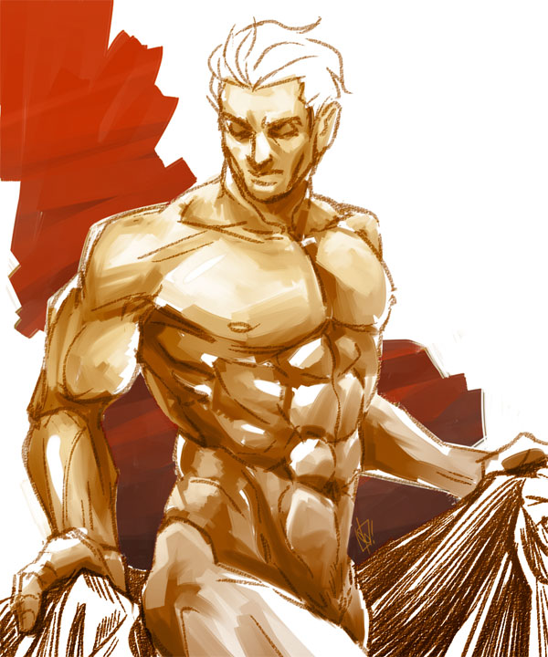 1boy bara closed_eyes imperial_fists_(space_marine) imperium_of_man male_focus male_solo muscular muscular_male poor_quality primarch rogal_dorn solo_male twopunch warhammer_(franchise) warhammer_40k white_hair