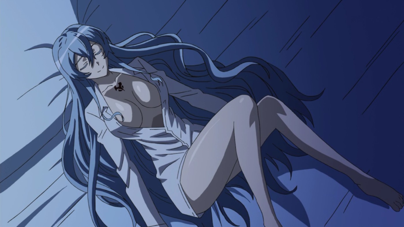 1girls, akame ga kill!, bed, bedroom, closed eyes, edit, esdeath (akame ga kill!), female, laying down, laying on bed, light skin, light-skinned female, pale skin, pale-skinned female, screenshot, screenshot edit, solo focus, tagme