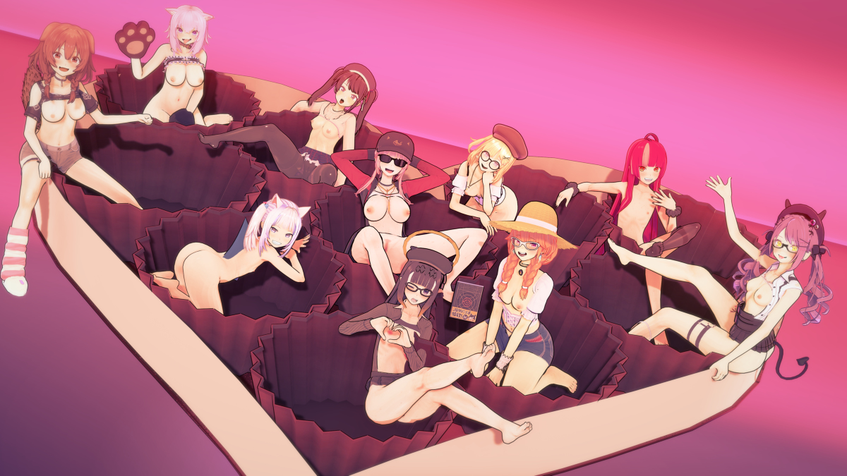 10girls, 3d, beret, blonde female, blonde hair, braid, braided twintails, brown hair, female, female only, gawr gura, glasses, holoforce, hololive, hololive english, hololive gamers, hololive gen 2, hololive indonesia, hololive indonesia holoro, hololive japan, hololive myth, inugami korone, koikatsu, kureiji ollie, mori calliope, mostly nude, nekomata okayu, ninomae ina'nis, nude, nude female, oozora subaru, orange hair, pale purple hair, pink hair, purple hair, red hair, tagme, takanashi kiara, takanashi kiara (2nd costume), tentacle hair, tokoyami towa, twintails, virtual youtuber, watson amelia, white hair, youtube, youtuber