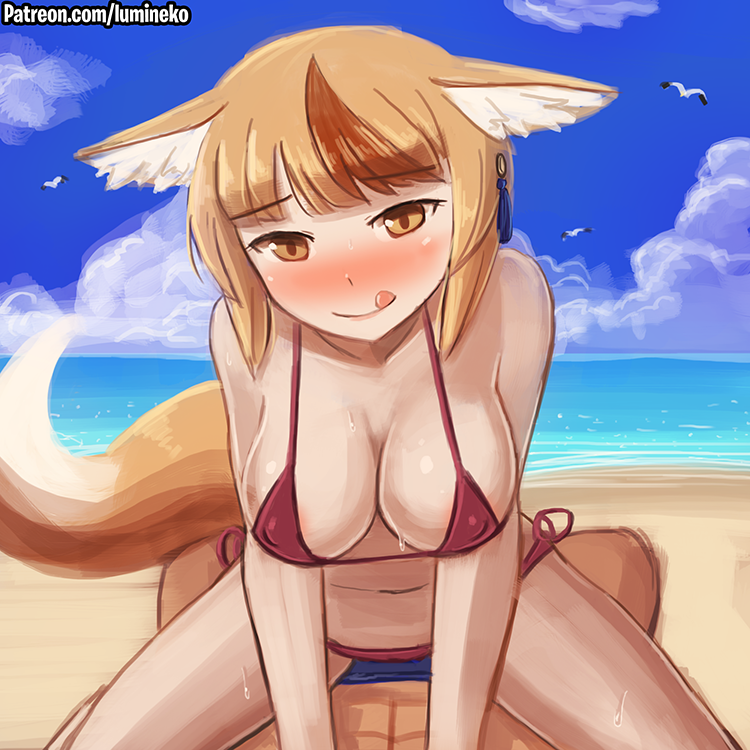 1girls 2018 alternate_breast_size alternate_costume beach big_breasts bikini blonde_hair breasts fire_emblem fire_emblem_fates kitsune licking_lips looking_at_viewer lumineko multicolored_hair nintendo ocean pov red_bikini red_swimsuit seaside selkie_(fire_emblem) swimsuit yellow_eyes