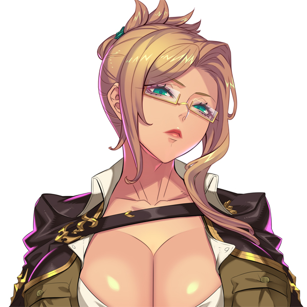 1:1, 1girls, big breasts, blonde hair, breasts, cleavage, clothed, clothes, clothing, ear, eyebrows, eyelashes, female, female only, front view, glasses, hair, huge breasts, human, human only, humanoid, large breasts, legend of queen opala, lips, long hair, looking at viewer, seductive, seductive eyes, seductive look, sethxzoe, simple background, solo, solo female, stella (legend of queen opala), voluptuous, white background