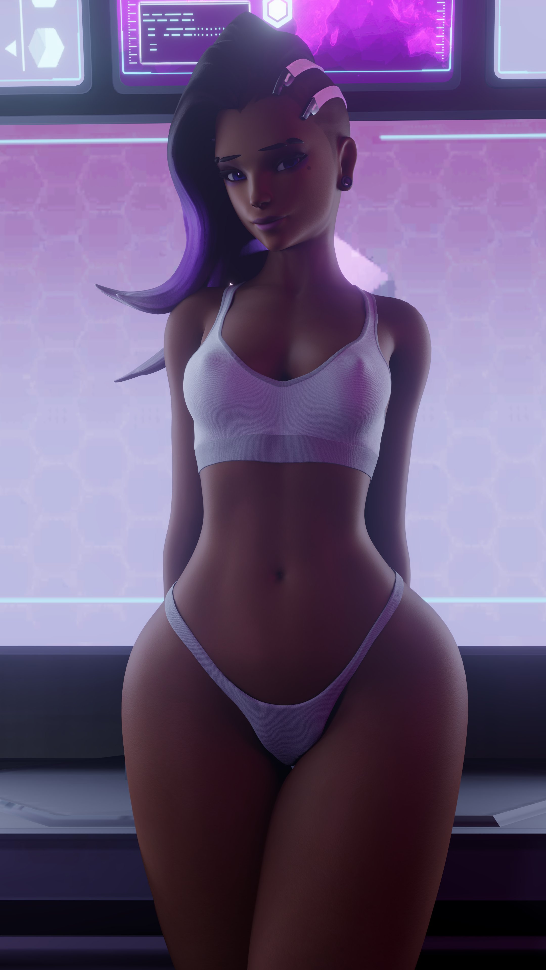 1girls, 3d, 4k, absurdres, blender, cpt-flapjack, dark skin, dark-skinned female, female, female only, highres, overwatch, solo, sombra