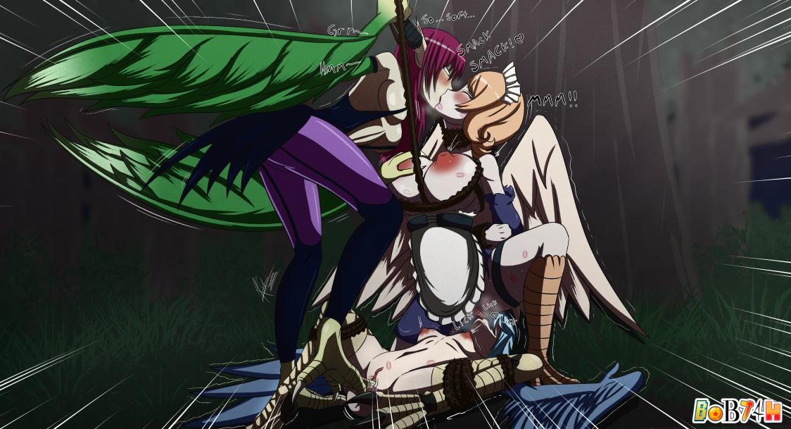 3girls bob74h bondage crossover cunnilingus facesitting female fff_threesome harpie harpie_lady harpy ishuzoku_reviewers kiss large_breasts leash lezdom lipstick_mark meidri multiple_girls nipples papi_(monster_musume) pussy threesome yu-gi-oh! yuri