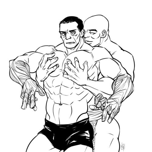 2boys bald bara bara_tiddies bara_tits black_hair breast_grab briefs ferrus_manus imperium_of_man iron_hands loincloth male_focus male_only muscular muscular_male pec_grab pec_grasp pec_squeeze poor_quality primarch salamanders_(warhammer_40k) twopunch vulkan warhammer_(franchise) warhammer_40k