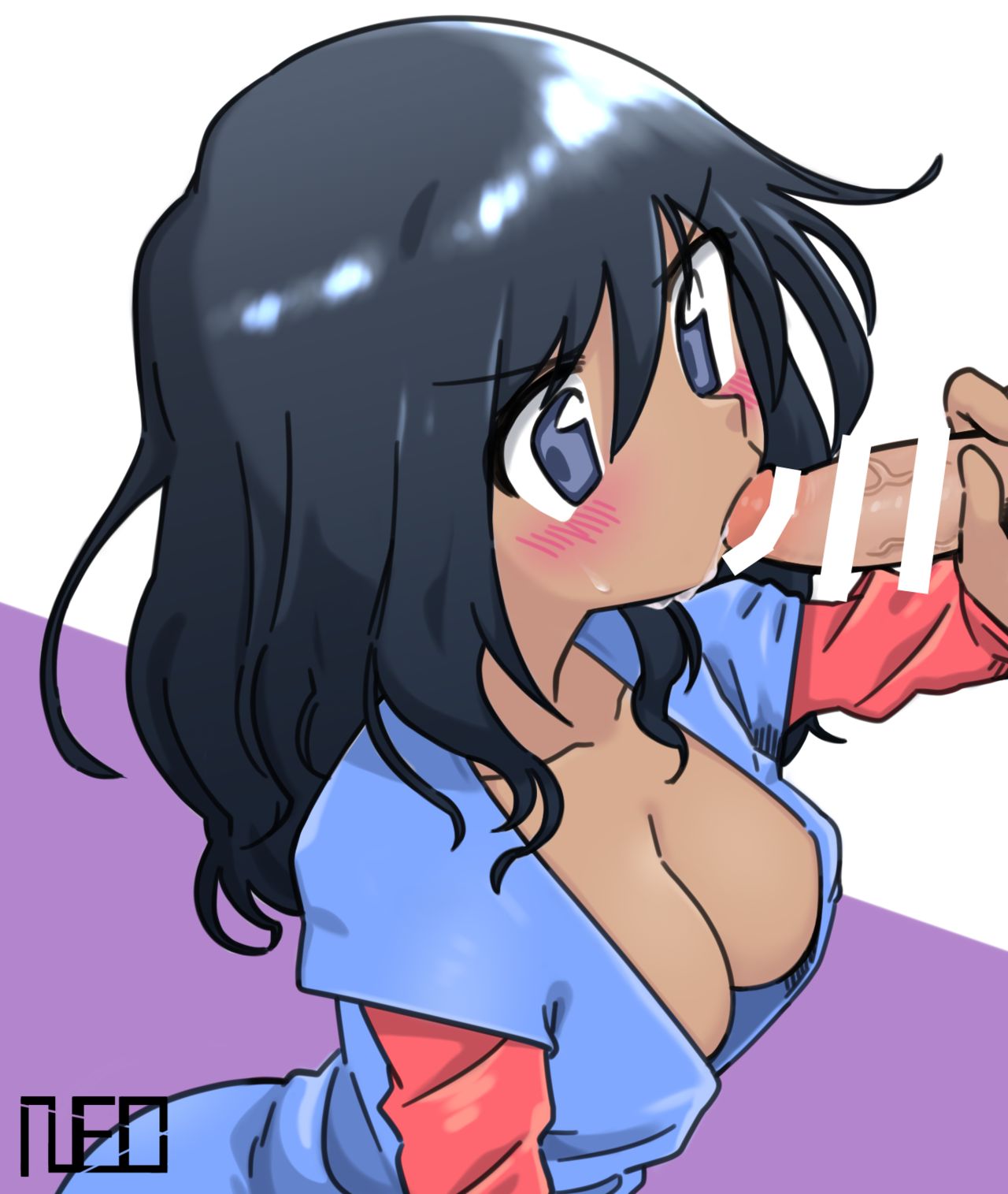 1girls, blowjob, breasts, censored, dark skin, dark-skinned female, female, female superhero, kamala khan, long hair, marvel, marvel comics, ms. marvel, neo, oral, superheroine