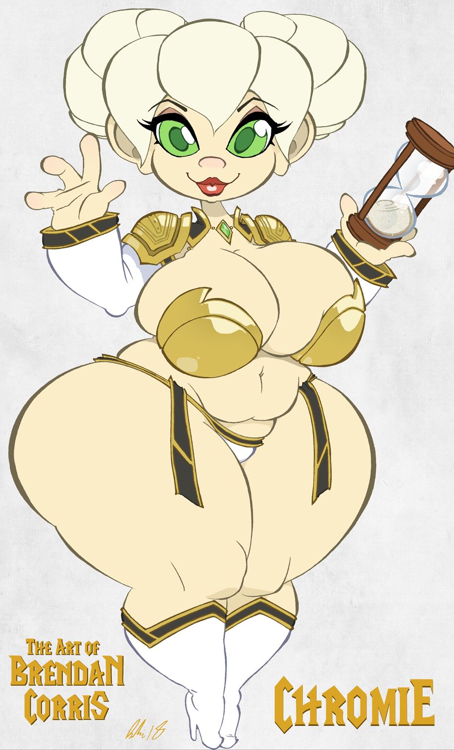 1girls 2018 armor blizzard_entertainment brendancorris chromie cute female female_only gnome gnome_(warcraft) hourglass humanoid pale_skin shortstack solo thick_thighs wide_hips