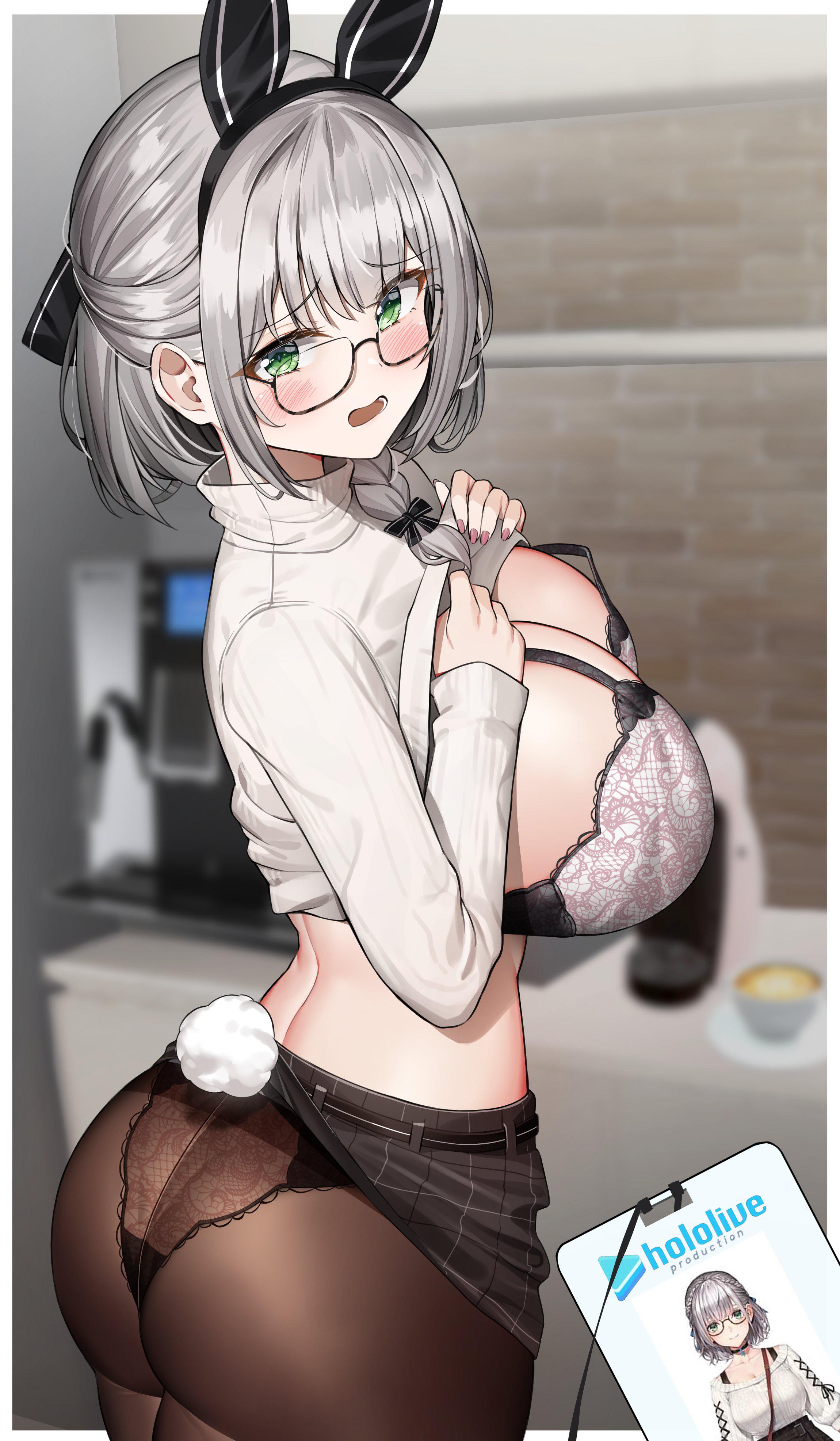 1girls, 2021, ass, big ass, big breasts, bra, breasts, bunny ears, bunny girl, bunny tail, curvy, female, female focus, female only, glasses, green eyes, headband, hololive, hololive fantasy, hololive japan, hourglass figure, huge ass, huge breasts, kuse (0201), pale skin, shirogane noel, shirt lift, skirt, solo, solo female, solo focus, thick thighs, virtual youtuber, white hair