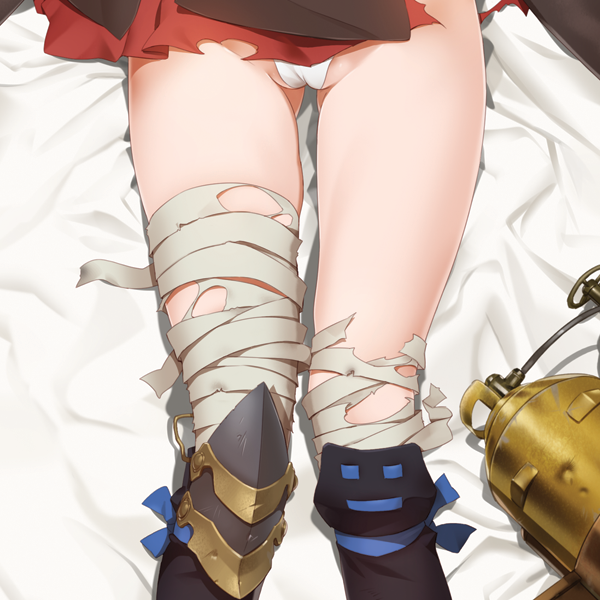 1:1_aspect_ratio archway_of_venus bandages choker dakimakura female fundoshi gluteal_fold hakama_skirt koutetsujou_no_kabaneri lingerie mumei_(kabaneri) pantsu ribbon ribbon_choker solo tagme underwear undressing wafuku yang-do