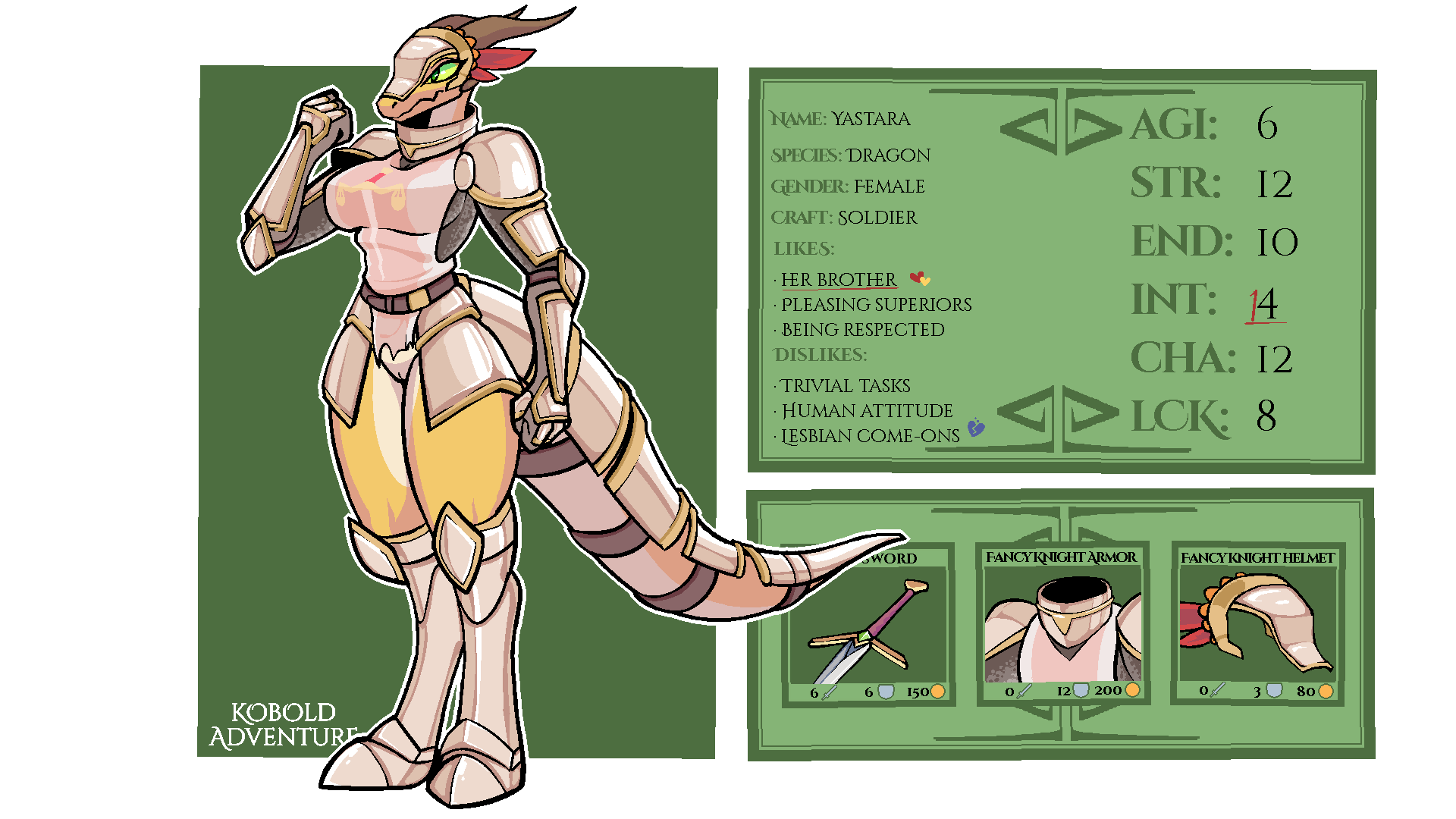 16:9 alpha_channel anthro armor bottomless breasts chainmail clothed clothing dragon english_text female genitals headgear heart helmet hi_res horn knight kobold_adventure model_sheet pussy quitetricky scalie simple_background solo story story_in_description text video_games warrior widescreen yastara_(kobold_adventure) yellow_body