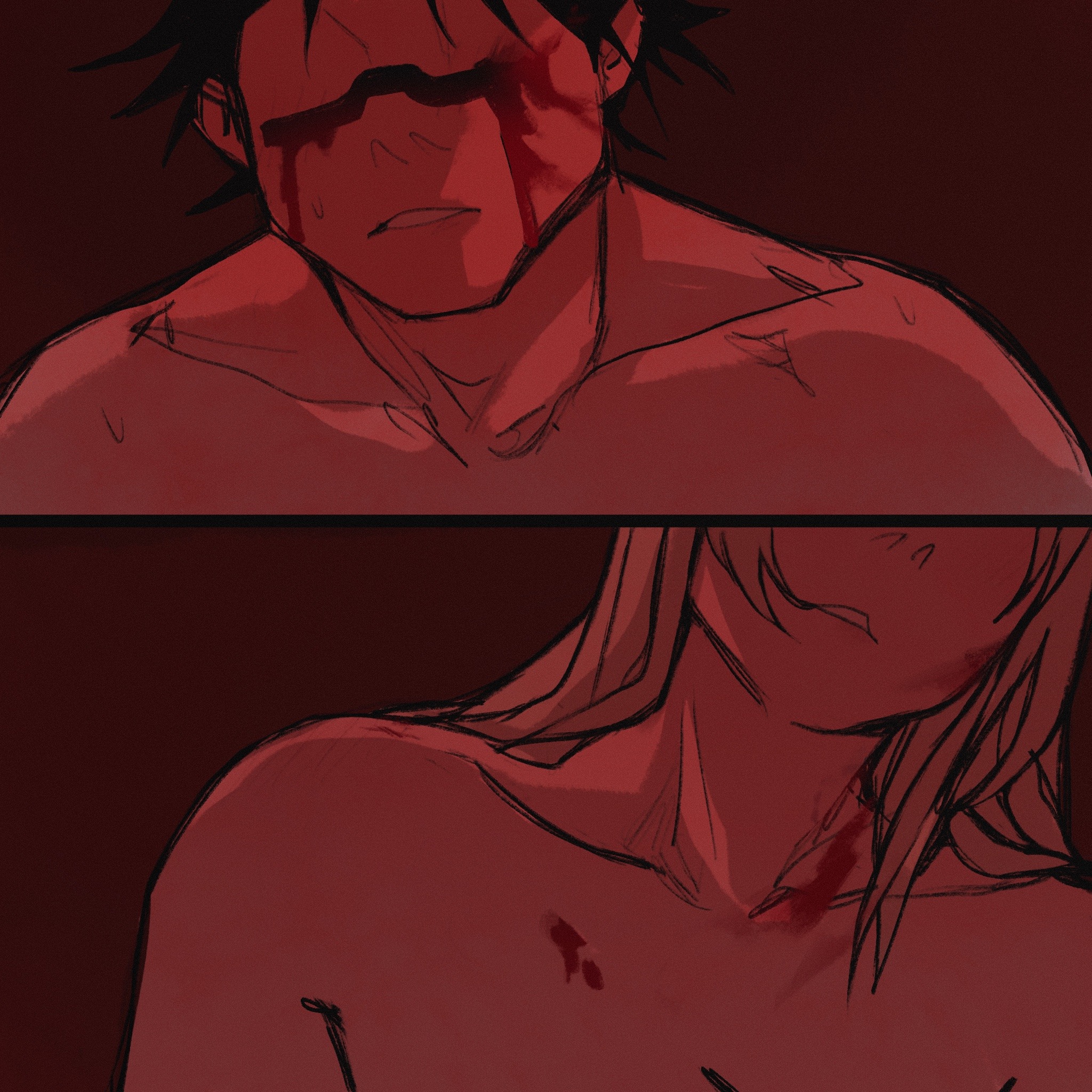 1boy, 1girls, arinavah, black-haired male, blonde hair, blonde-haired female, choso kamo, female, jujutsu kaisen, male, straight, tagme, yuki tsukumo