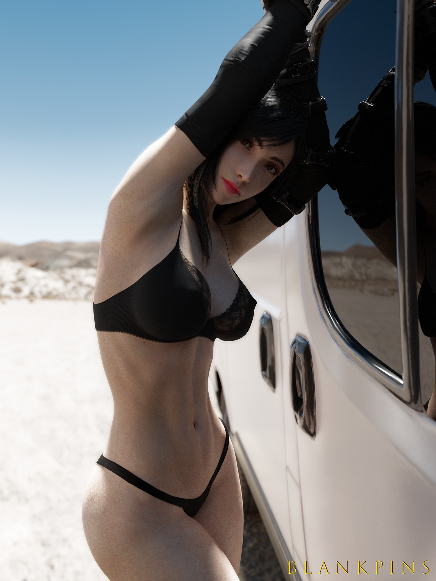 1girls, 3d, athletic, athletic female, blankpins, female, female only, final fantasy, final fantasy vii, lingerie, shadow, solo, solo female, sunlight, tifa lockhart