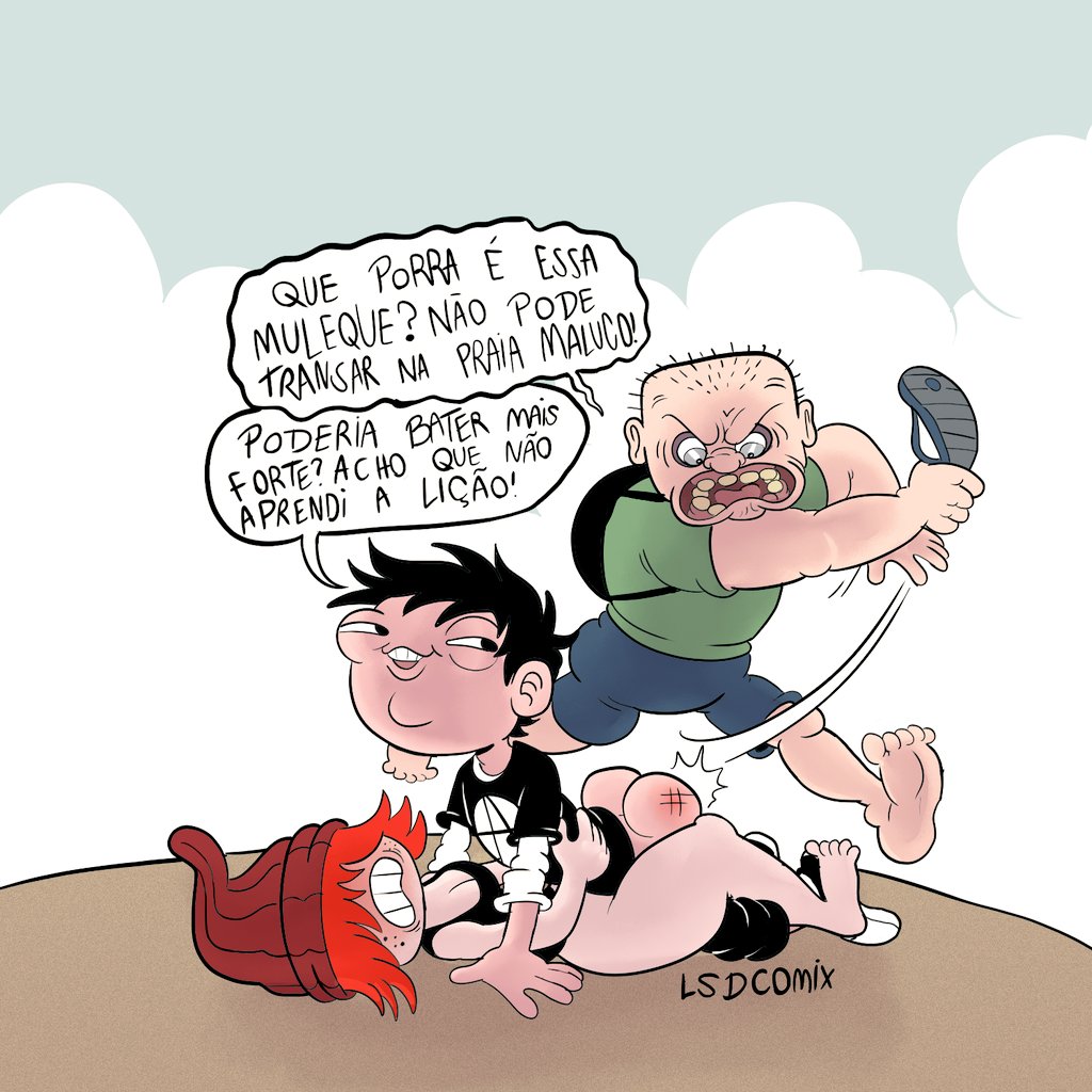 beach bisexual caught caught_in_the_act louquinho lsd_comix portuguese_text public rocky_(daltrinador) rocky_(lsd_comix) scared surprised translated