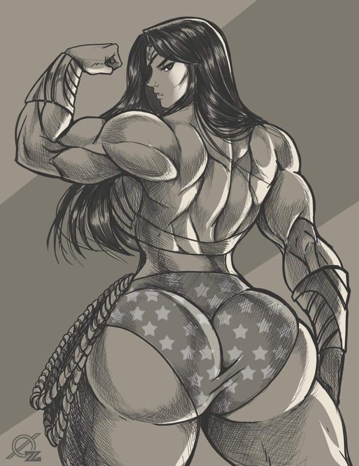 artist_request big_ass black_hair dc_comics long_hair monochrome muscular muscular_back muscular_female osmar-shotgun thick_thighs wonder_woman wonder_woman_(series)