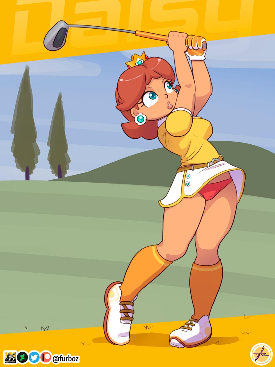 1girls belt blue_eyes breasts clothed clothing crown earrings female female_only flower_earrings footwear furboz ginger_hair glove golf golf_club golf_course golf_outfit human human_only lips mario_(series) mario_golf nintendo orange_socks panties princess_daisy red_panties revealing_panties shirt shoes shoulder_length_hair skirt socks solo solo_female tan tan_skin thick thick_thighs upskirt white_shoes white_skirt wide_hips yellow_shirt