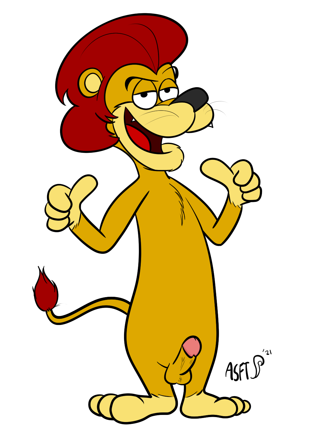 anthro erection felid fur genitals hanna-barbera heyyy_it's_the_king! hi_res lion male mammal mane pantherine penis smug smug_grin solo squirrelfromthesouth the_king_(hitk!)