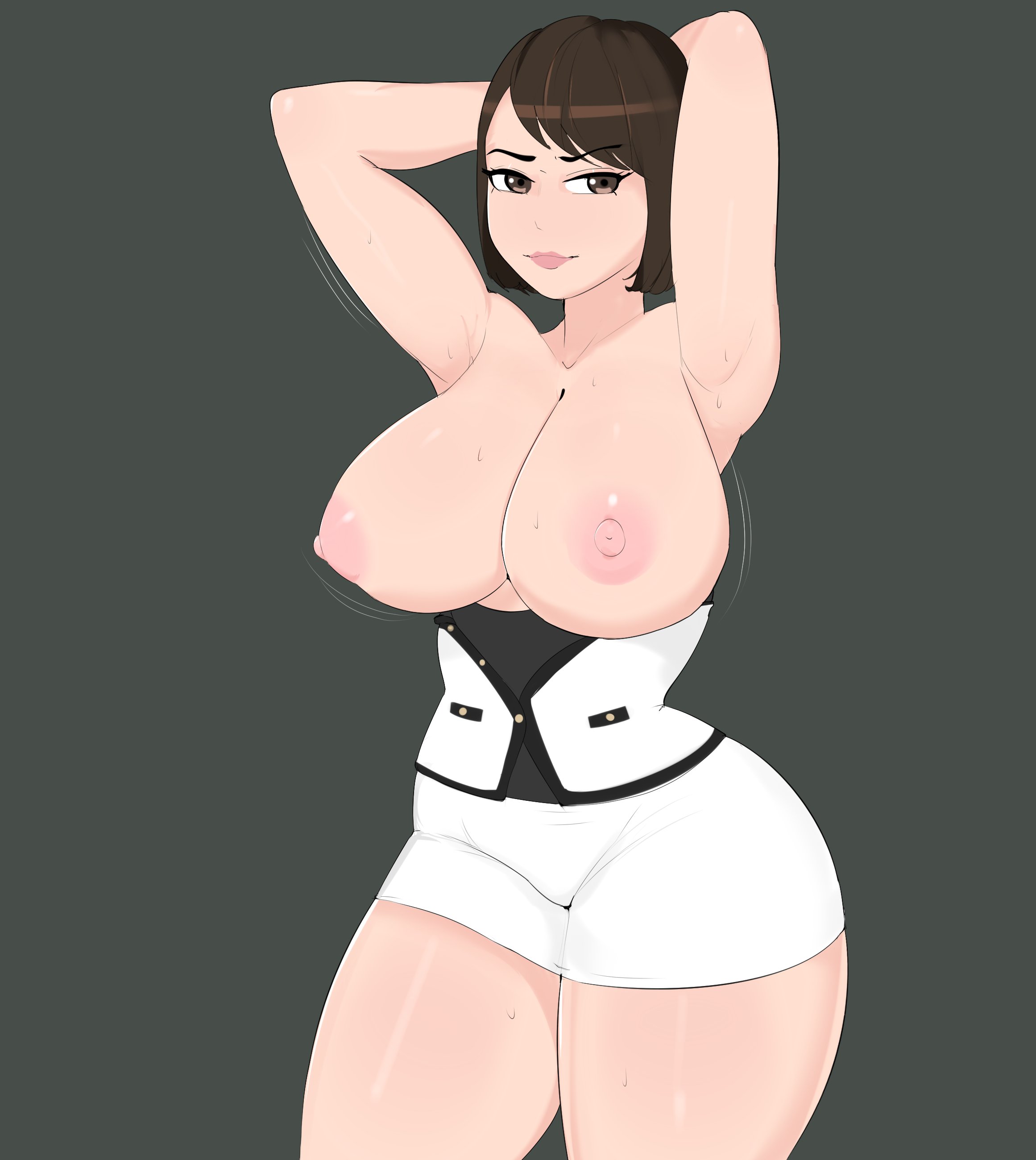 1girls, areolae, big breasts, breasts, female, female only, g3mma, large breasts, looking at viewer, nipples, ryuu ga gotoku, saeko mukouda, solo, thick thighs, wide hips