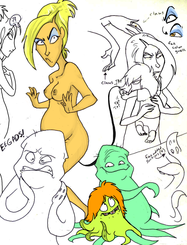 blue_eyeshadow braces durwood_cuyler fiona_cuyler green_skin jabberwockychamber orange_hair parker pregnant rusty_cuyler squidbillies tentacle wedding_ring