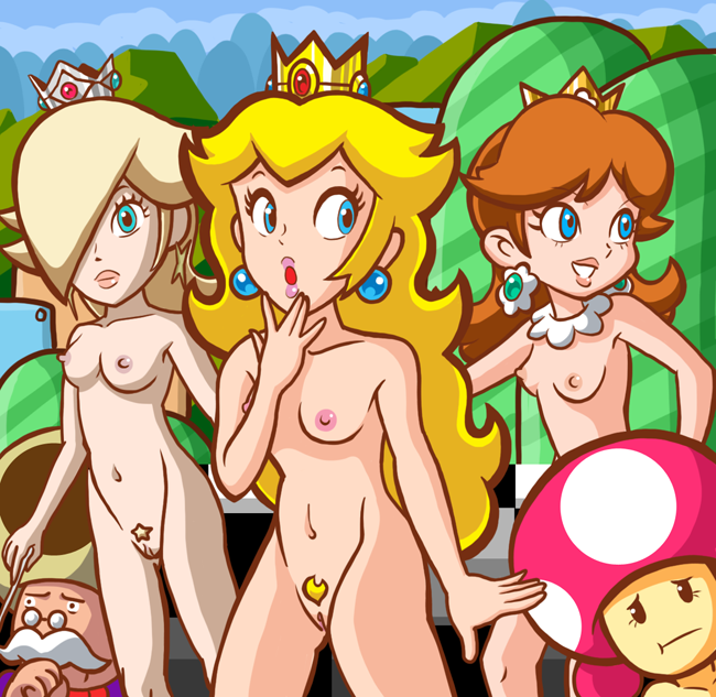 1boy 4girls :t accurate_art_style alcnx beige_skin blonde_hair blue_eyes breasts brown_hair collar crown cyan_eyes earrings erect_nipples female flower_earrings hair_over_one_eye human jewelry lips lipstick long_hair looking_at_viewer looking_to_the_side male mario_(series) moustache multiple_females multiple_girls navel nintendo nipples nude official_style pale_skin platinum_blonde_hair princess_daisy princess_peach princess_rosalina pubic_hair pussy shoulder_length_hair star-shaped_pubic_hair star_earrings straight_hair super_mario_bros. super_princess_peach teeth thighs toadette toadsworth