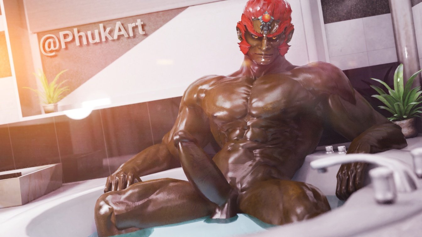 3d 3d_(artwork) abs balls bara barazoku big_penis boner erection ganondorf huge_cock looking_at_viewer male_only muscular_male nude ocarina_of_time pecs phukart shiny_skin solo solo_male tagme the_legend_of_zelda