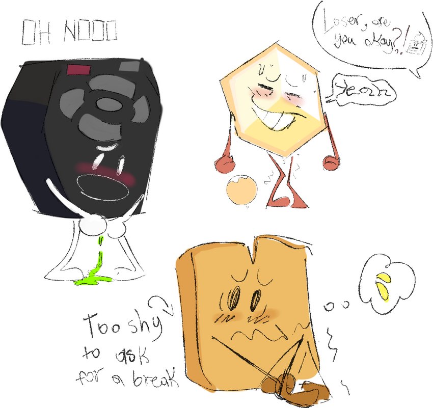 anthro battle_for_dream_island desperation holding holding_pee holding_piss loser_(bfdi) object_shows omorashi piss remote_(bfdi) wetting woody_(bfdi)