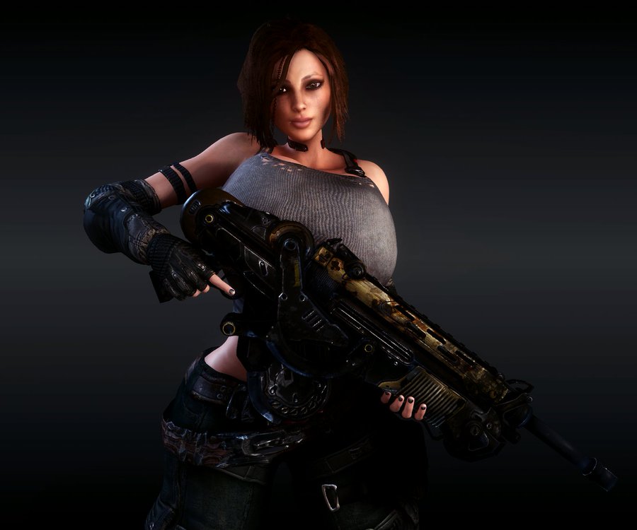 1girls 3d 3d_(artwork) alternate_breast_size bare_shoulders big_breasts breasts breasts_bigger_than_head brown_hair bulletstorm busty cleavage clothed clothed_female curvy electronic_arts epic_games eyebrows eyelashes eyeshadow female female_only female_solo fingerless_gloves gigantic_breasts gloves gun hair highres hips holding_gun holding_object holding_weapon human human_female human_only hyper hyper_breasts large_breasts lips looking_at_viewer nose people_can_fly shiny shiny_skin short_hair solo solo_female thick_lips trishka_novak upper_body vaako voluptuous weapon wide_hips