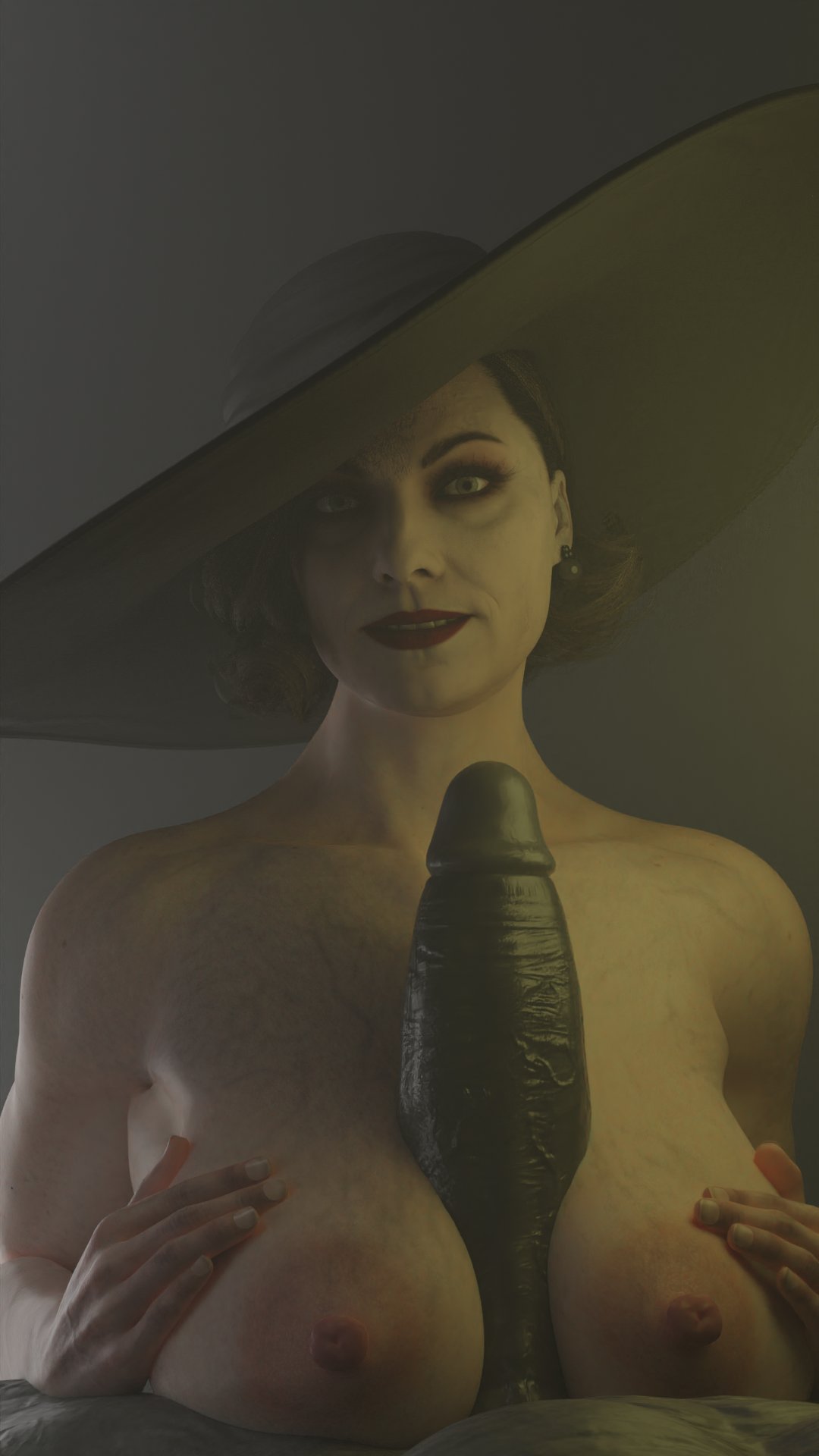 3d, 3d (artwork), alcina dimitrescu, big breasts, breasts, capcom, dark skin, dark-skinned male, female, grey skin, looking at viewer, male, mr x, nipples, paizuri, resident evil, resident evil 2, resident evil 2 remake, resident evil 8: village, stephanie23, straight, tyrant, veiny breasts, white skin