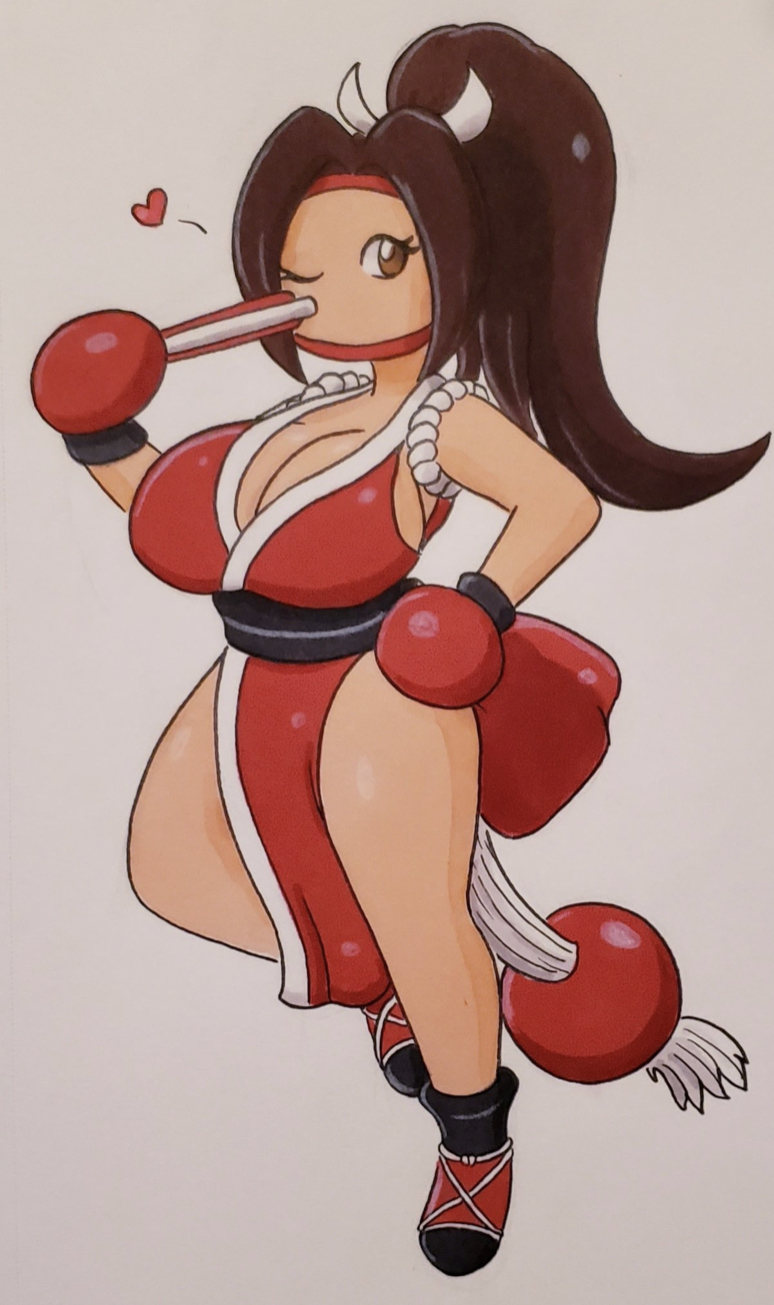 big_breasts bombergirl bomberman_(series) jumneyarts mai_shiranui paper_fan