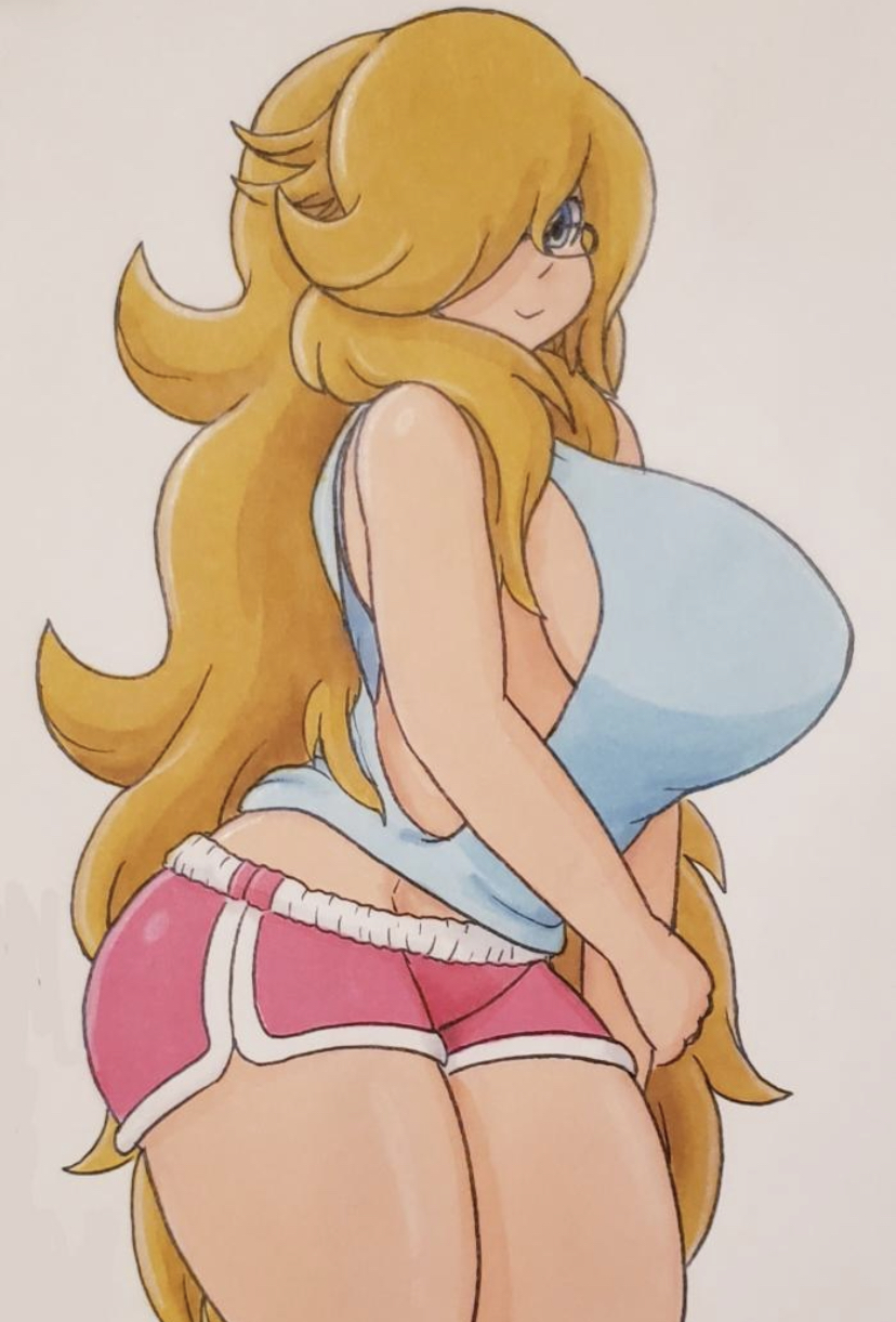 big_breasts blonde_hair blue_eyes glasses huge_breasts jumneyarts loungewear proton_jon rosajon sideboob thick_thighs