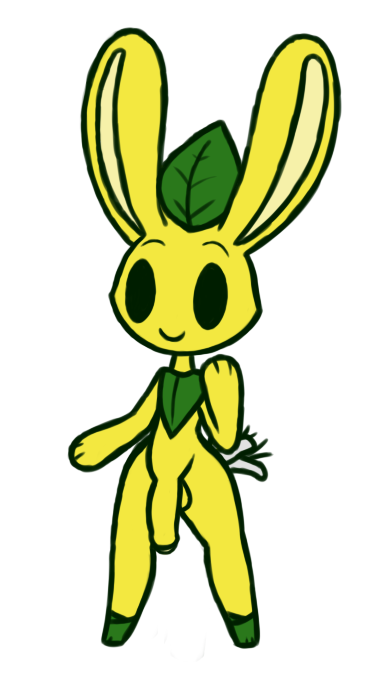 2017 anthro balls big_ears bunny flaccid flora_fauna flower flower_tail front_view hybrid leaf lembun_(screwroot) looking_at_viewer male male_focus male_only naked nude nude_male nudity oc original_character penis plantie screwroot smile white_background