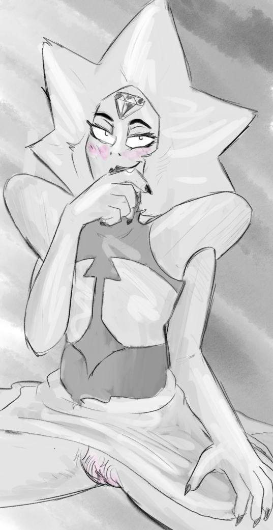 biting_finger blush diamond_authority female gem_(species) pubes pubic_hair pussy steven_universe white_diamond_(steven_universe) wolftacos