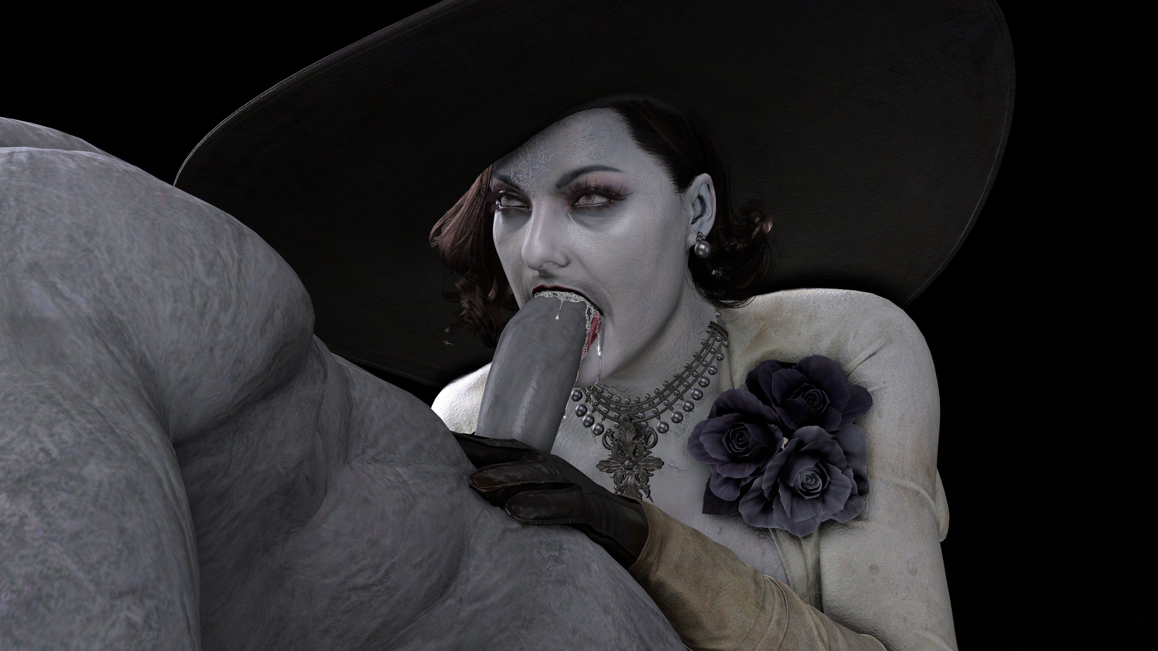 1boy, 1girls, 3d, alcina dimitrescu, cum in mouth, fellatio, female, grey skin, male, mr x, oral, oral penetration, oral sex, resident evil, resident evil 8: village, straight, tongue, tongue out, tyrant, winterssfm