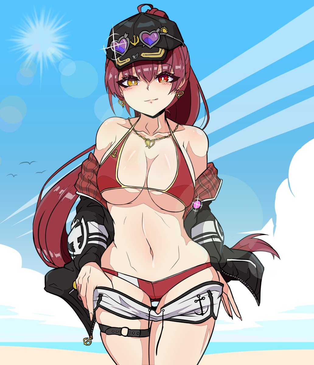 1girls, big breasts, breasts, female, heart-shaped pupils, hololive, hololive fantasy, hololive japan, houshou marine, red hair, virtual youtuber