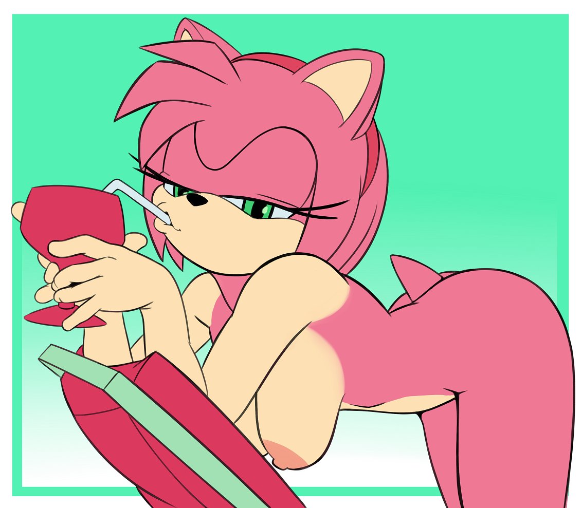 amy_rose anthro big_breasts breasts completely_nude drinking female fur furry green_eyes hanging_breasts hedgehog looking_at_viewer margarita nipples nude pink_fur pink_hair red_hairband saran-rape sega short_tail sonic_(series) sonic_the_hedgehog_(series) straw sultry_eyes tail