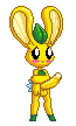 anthro balls big_ears blush bunny erect_penis erection flora_fauna flower flower_tail hand_on_arm hybrid leaf lembun_(screwroot) male male_focus male_only nude nude_male nudity original_character penis pixel_art screwroot smile sprite sprite_art transparent_background