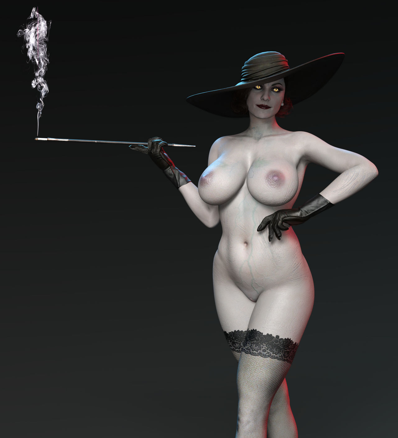 3d, alcina dimitrescu, blopblopfish, breasts, female, gloves, resident evil, resident evil 8: village, solo, vascular, vascularity, veins, veiny, veiny belly