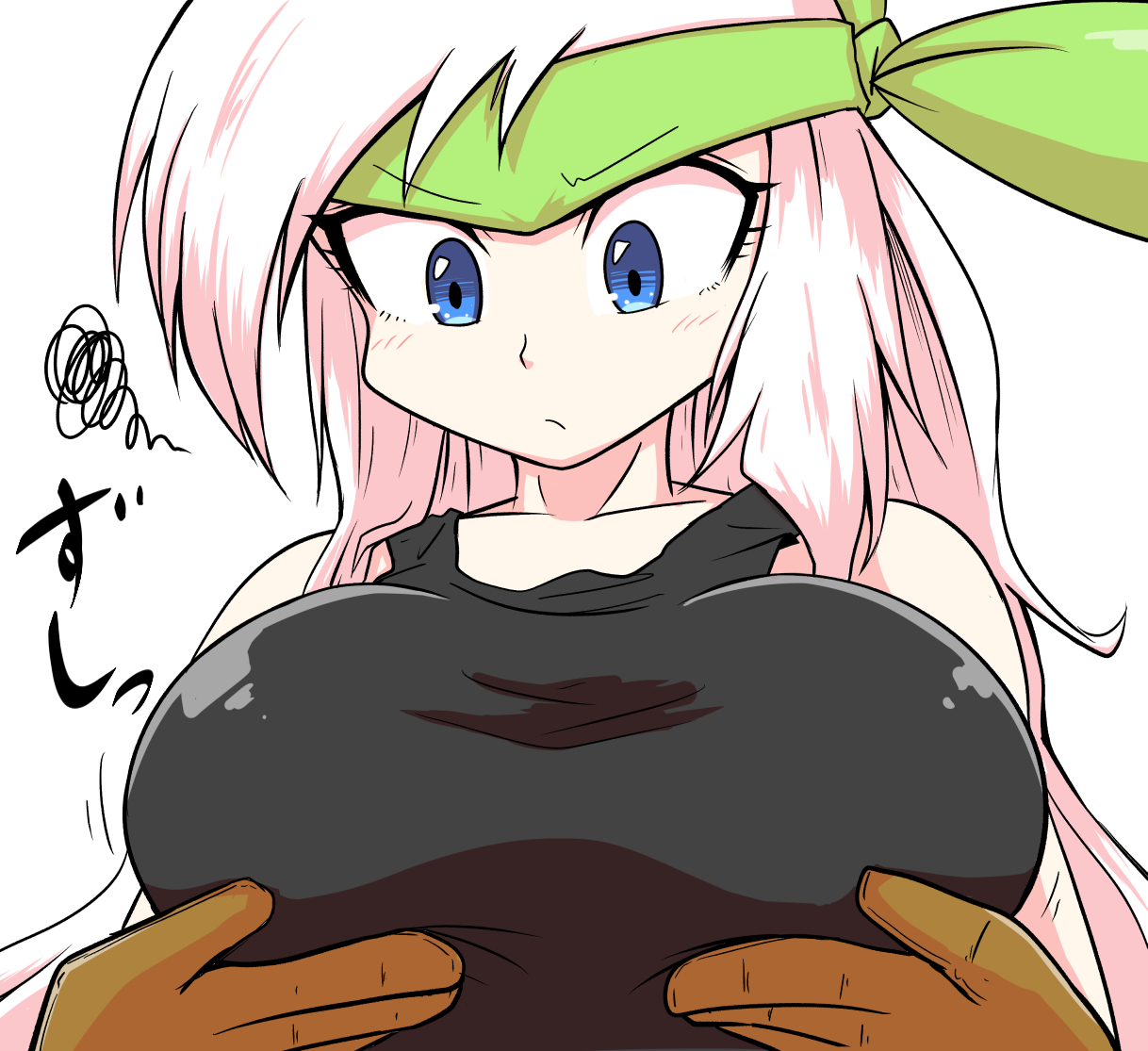 1girls, bare shoulders, big breasts, blue eyes, breasts, female, female focus, female only, gijinka, headband, huge breasts, humanized, kirby (series), kirby: right back at ya!, kurachi mizuki, large breasts, lifting breasts, sirica (kirby), tagme, white hair