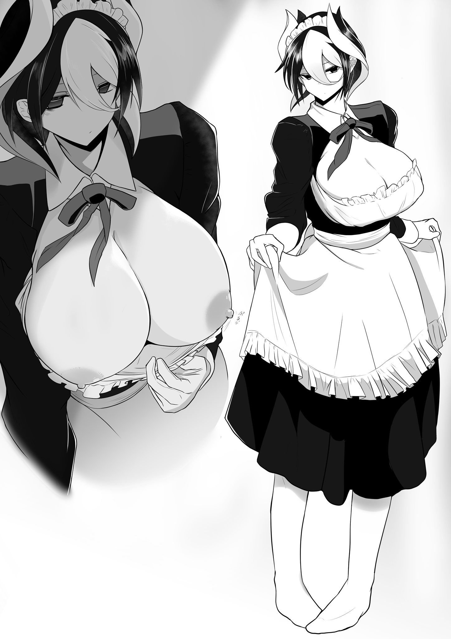 big breasts, breasts, female, female only, large breasts, made in abyss, maid, maid uniform, mature female, monochrome, ozen, solo, yaguchiyuki