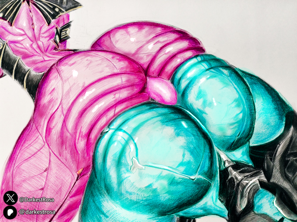 2girls, ass, ass focus, ass to ass, big ass, curvy, curvy hips, darkestrosa, dildo, dildo in ass, double penetration, ember (warframe), ember heirloom (warframe), fat ass, female, female only, huge breasts, robot, robot girl, valkyr (warframe), valkyr heirloom (warframe), warframe