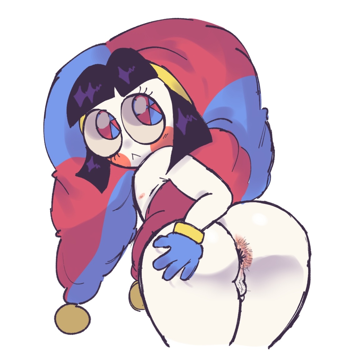 ass, ass focus, asshole, balls, dickgirl, flat chest, futanari, hairy anus, hairy balls, hyenaconfetti, micropenis, penis, pomni, pomni (tadc), pomni (the amazing digital circus), small penis, solo, tadc, the amazing digital circus