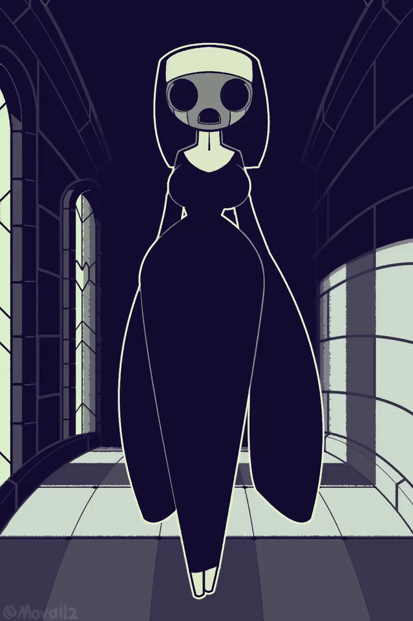 animated, animated gif, breasts, crying, expressionless, habit, large breasts, loop, looping animation, movailarts, nun, nun outfit, nun's habit, original, original character, slim waist, swaying, swaying hips, tagme, thick thighs, tight clothing, voluptuous, walk cycle, walking, walking towards viewer, wide hips